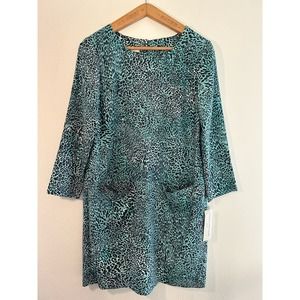 Evan Picone NWT Women’s  Turquoise Blue Animal Print Long Sleeve Shift Dress 6